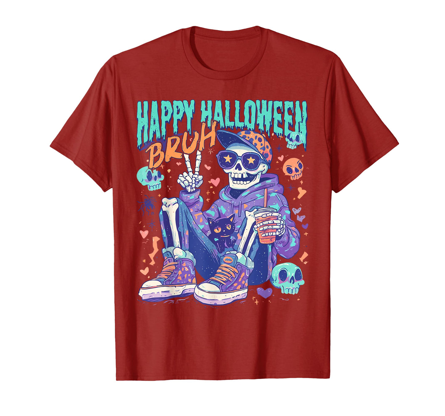 Happy Halloween Bruh Halloween Skeleton Spooky Vibes Boys T-Shirt