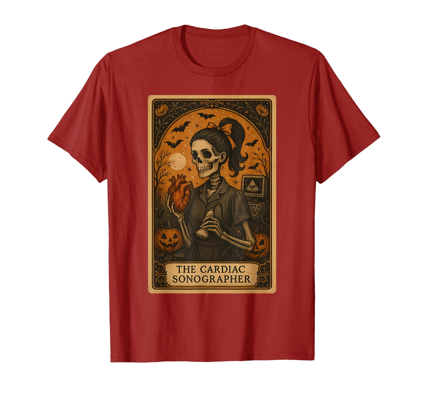 Halloween Cardiac Sonographer Tarot Card Skeleton Witchy T-Shirt