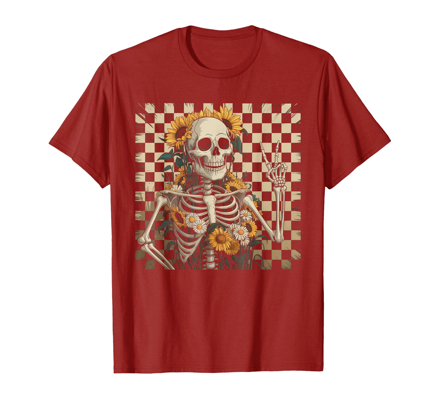 Retro Fall Skeleton Halloween Skeleton Flower Spooky Season T-Shirt