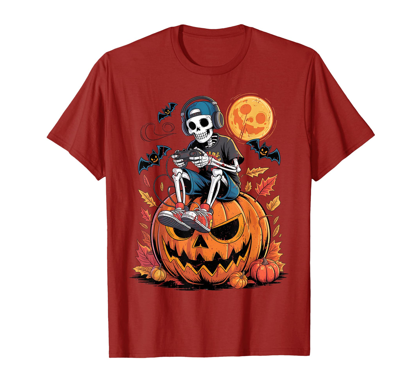 Skeleton Gamer Video Gaming Halloween Boys Men Kids T-Shirt