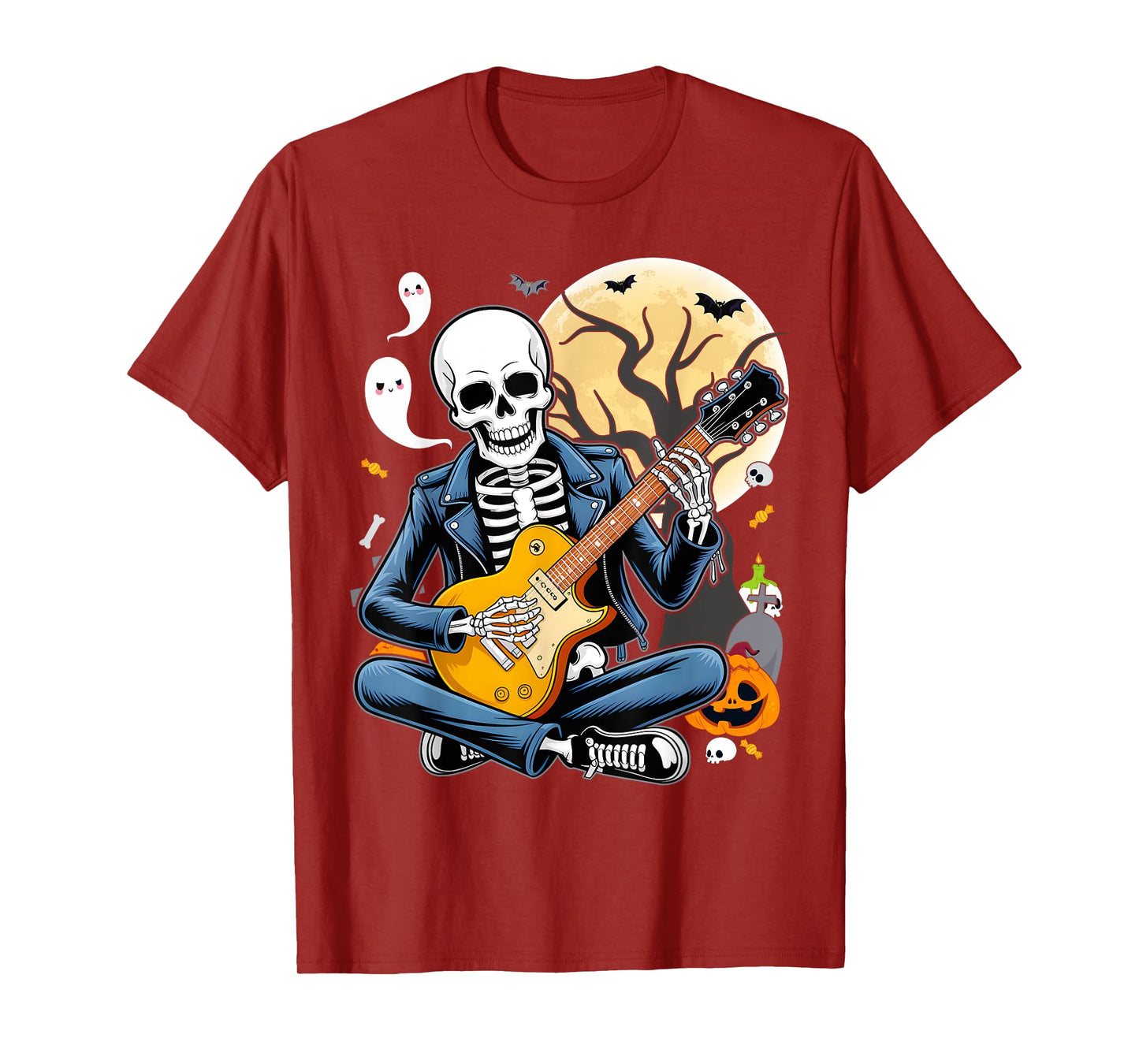 Skeleton Playing Guitar Punk Rock Music Halloween Mens Kids T-Shirt