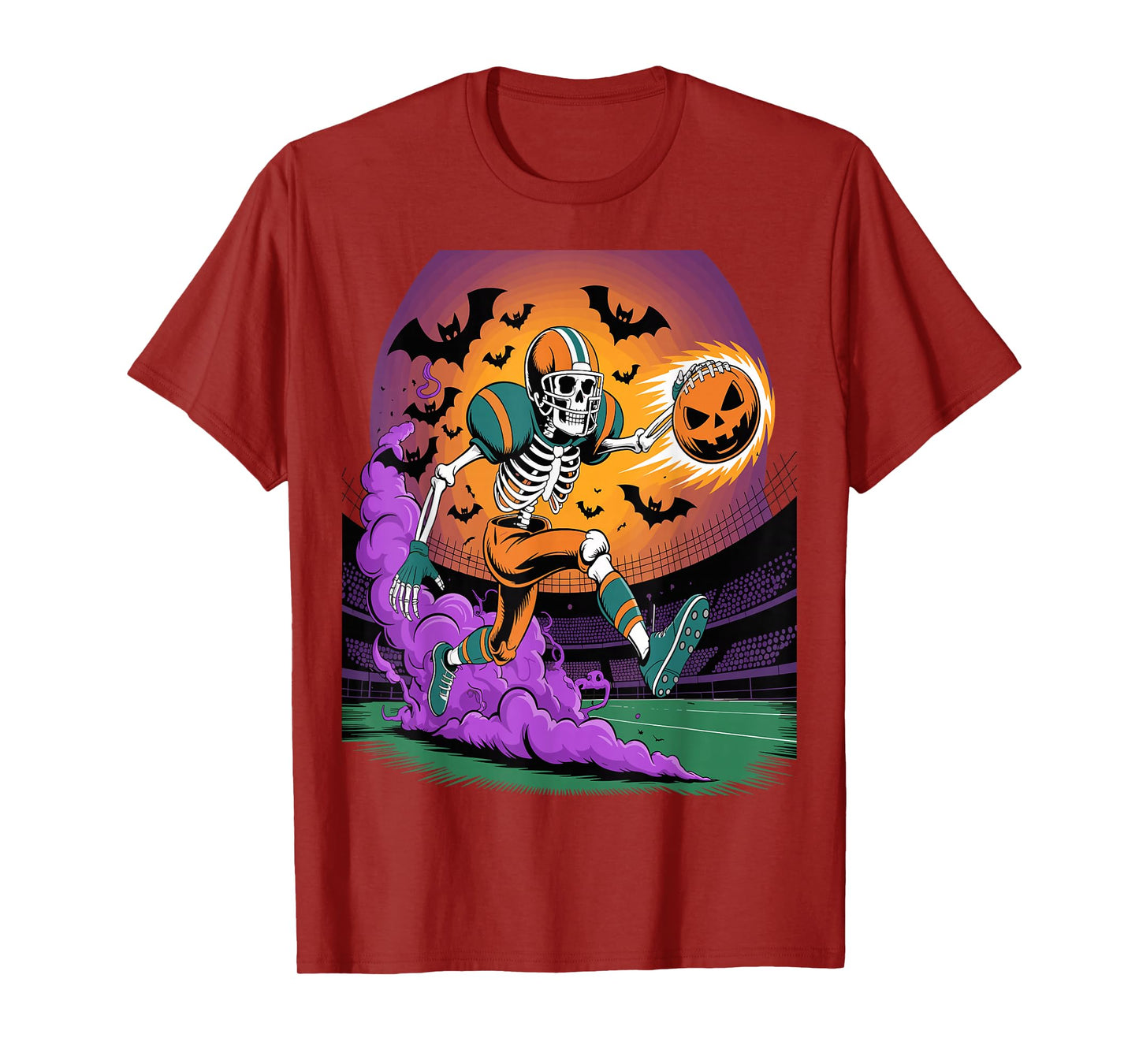 Halloween Skeleton Football Player Skull Spooky Sports T-Shirt