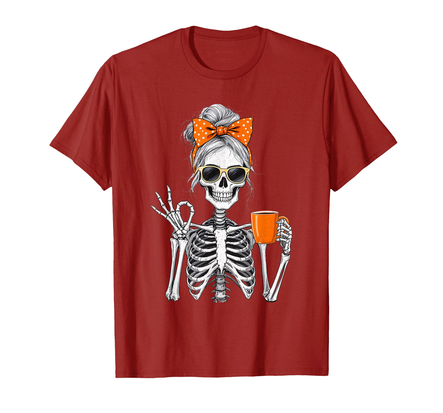 Halloween Skeleton Messy Bun Coffee Funny Spooky Mom T-Shirt