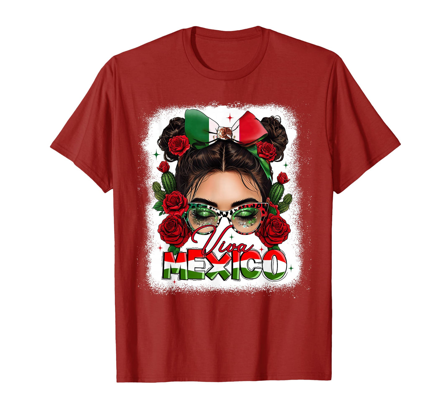 Viva Mexico Mexican Flag Independence Day Messy Bun Women T-Shirt