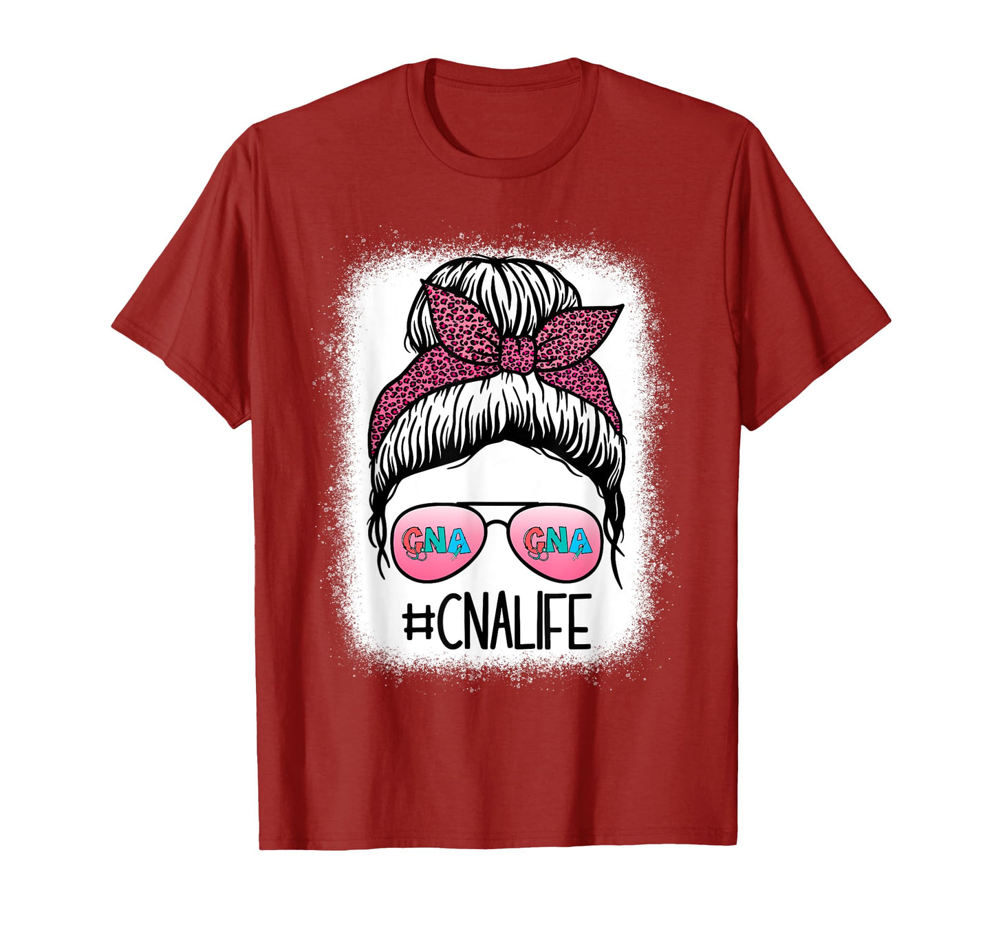 CNA Nurse Life Bleached Shirts Leopard Messy Bun Women T-Shirt