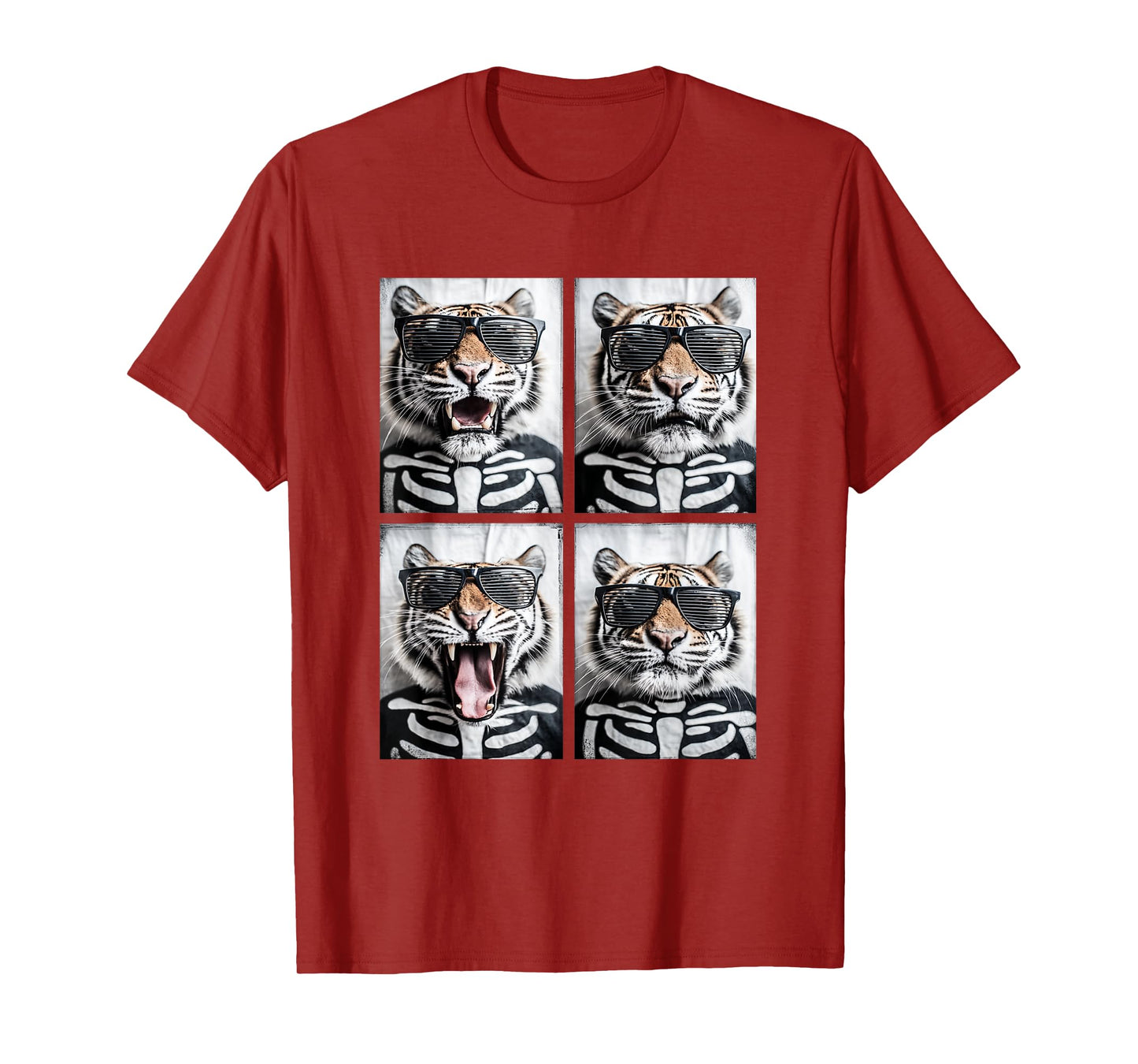 Cute Tigers with Sunglasses Skeleton Costume Funny Halloween T-Shirt