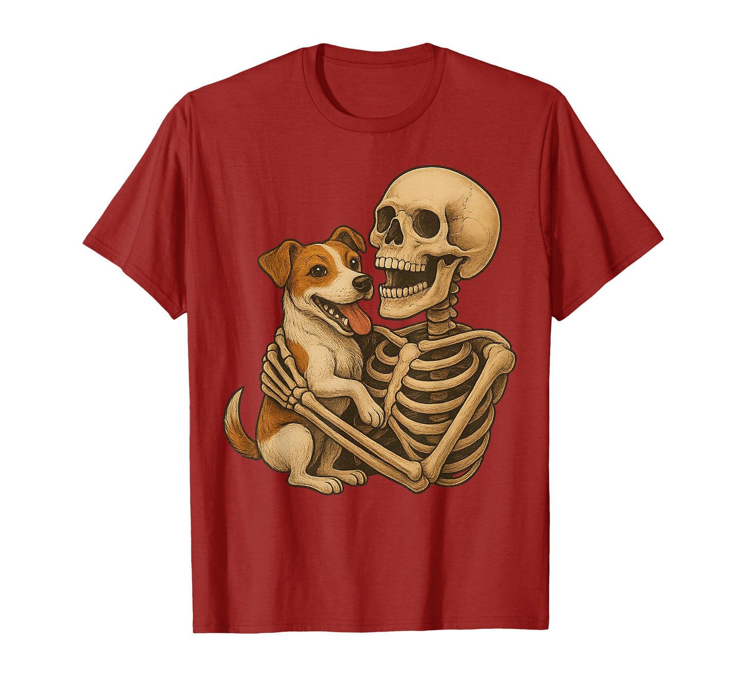Skeleton Hugging Jack Dog Russell Halloween Pet Lover Cute T-Shirt