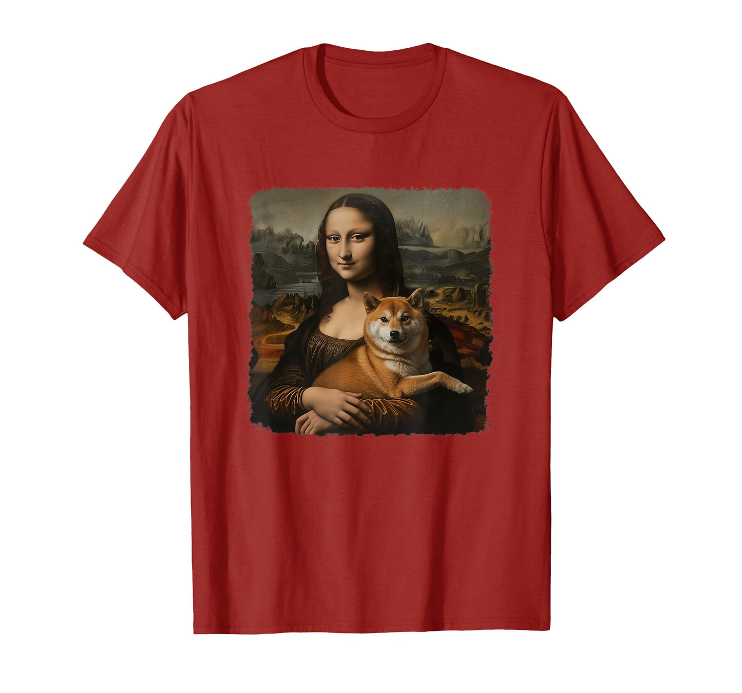 Mona Lisa With with Dog Funny Shiba Inu Art Painting T-Shirt