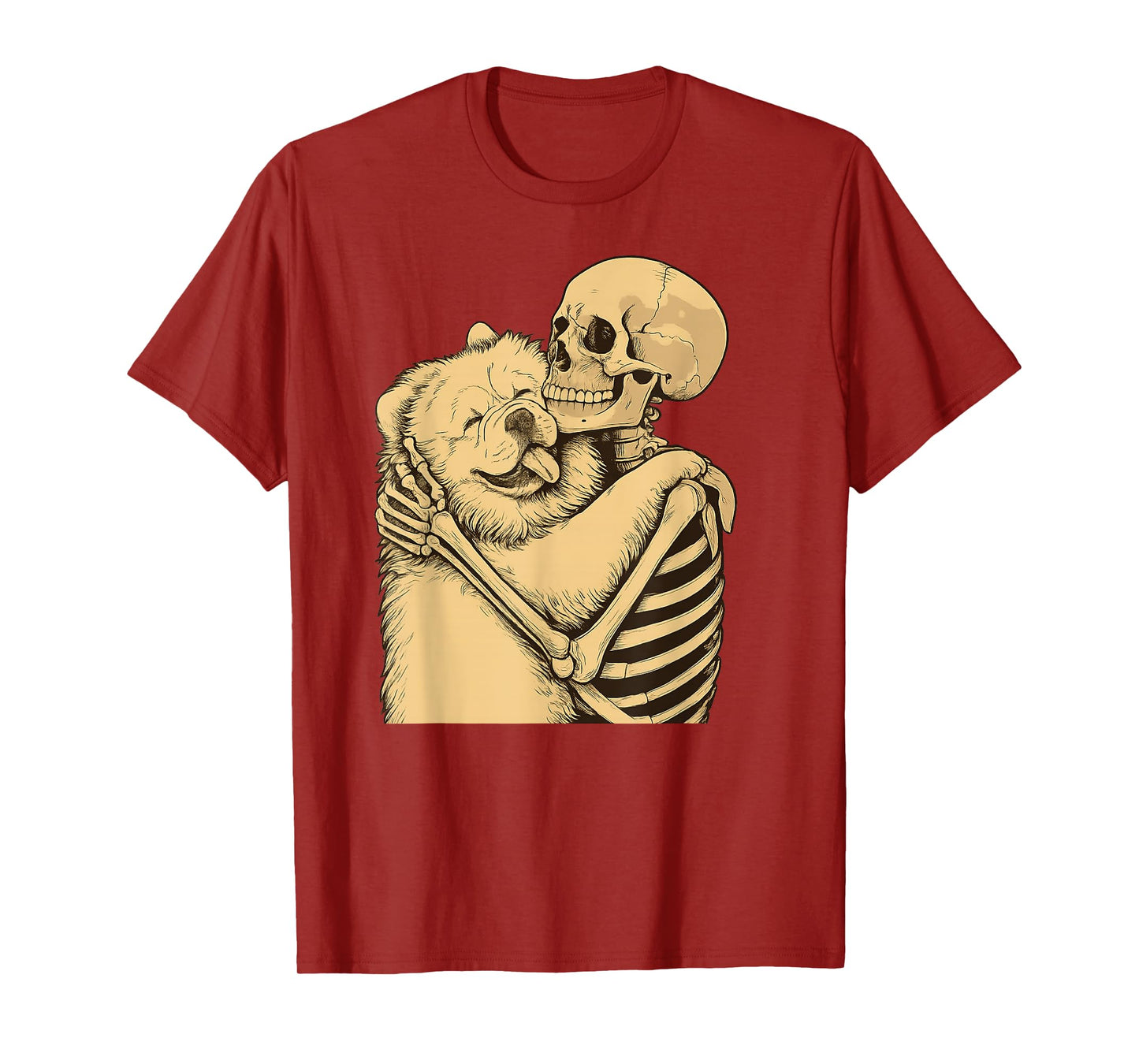 Skeleton Hugging Chow Dog Halloween T-Shirt