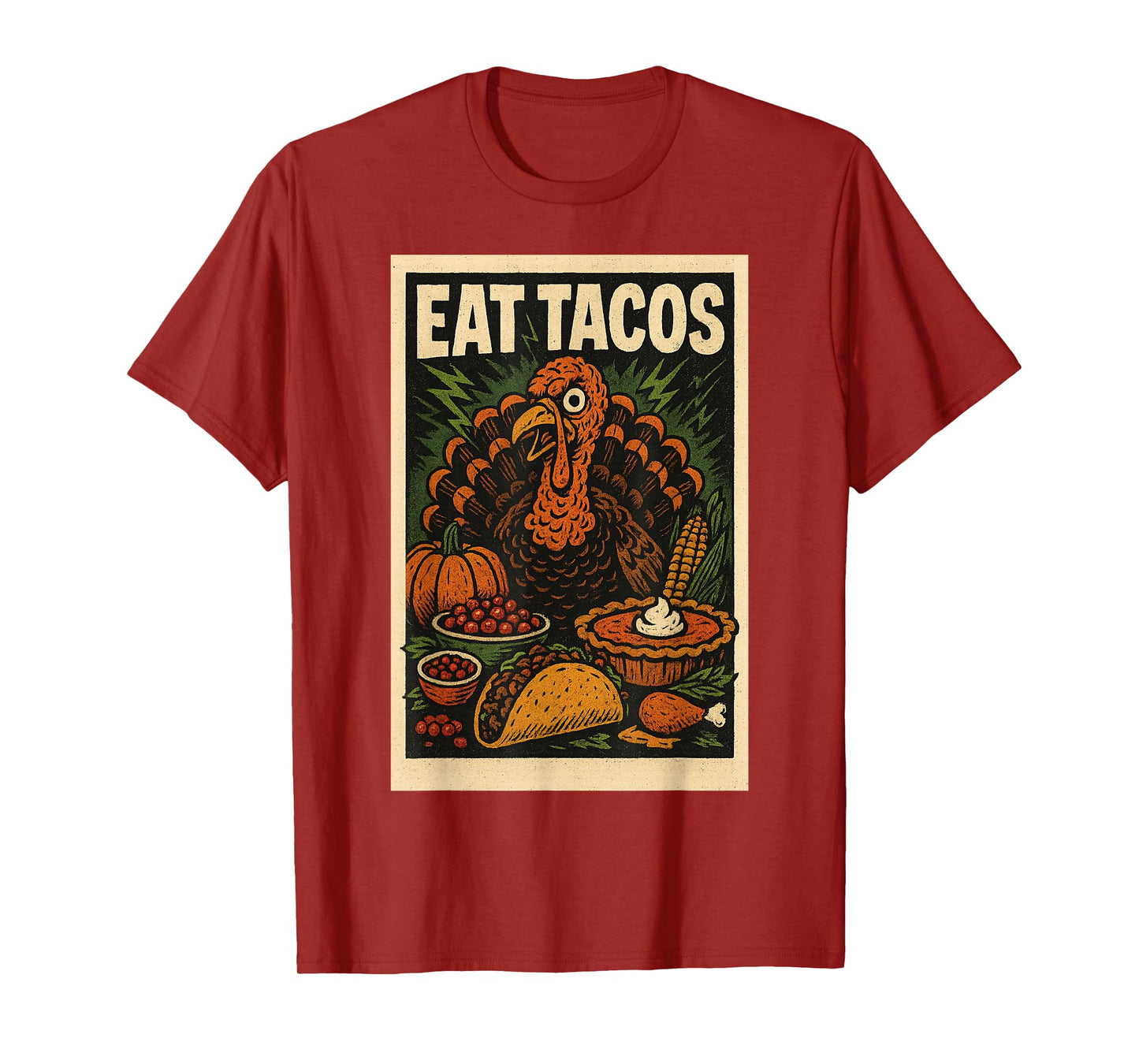 Eat Tacos Graphic Tee Spooky Turkey Vintage Horror Poster T-Shirt
