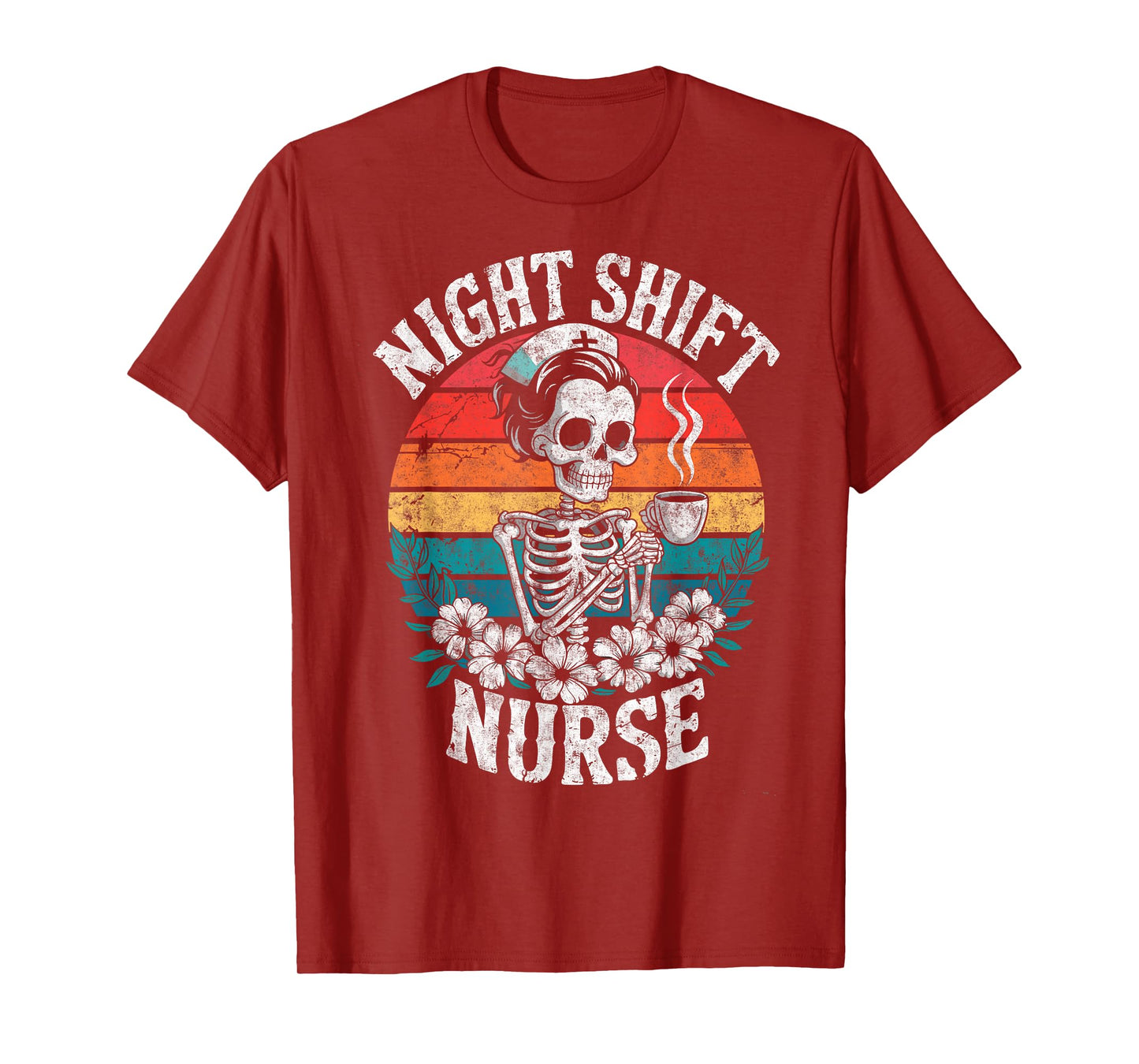 Retro Night Shift Skeleton Nurse Keeping 'EM Alive Till 7:05 T-Shirt