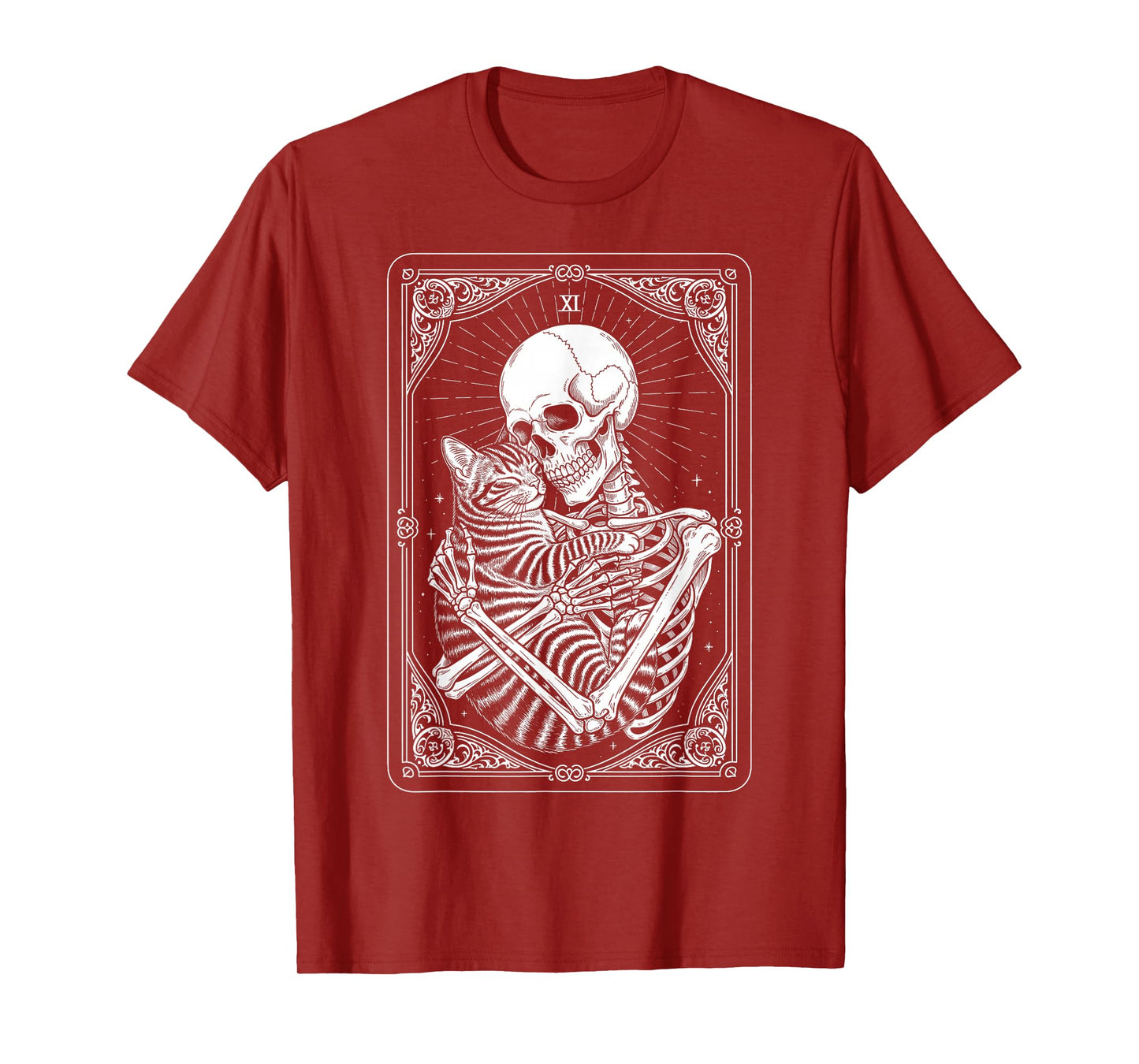 Tarot Card Skeleton Hugging Cat Halloween for Women Men T-Shirt