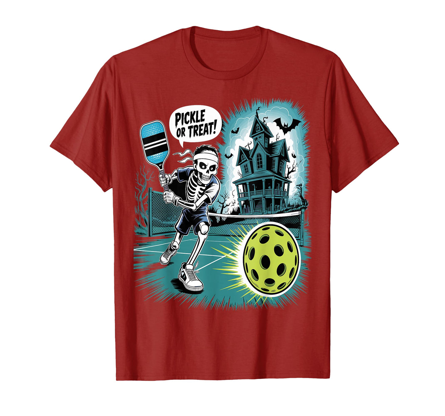 Pumpkin Skeleton Halloween Pickleball Spooky Sports T-Shirt