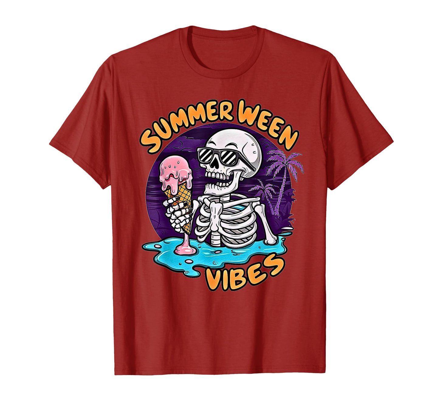 Summerween Vibes Skeleton Ice Cream Summer Vacation Funny T-Shirt