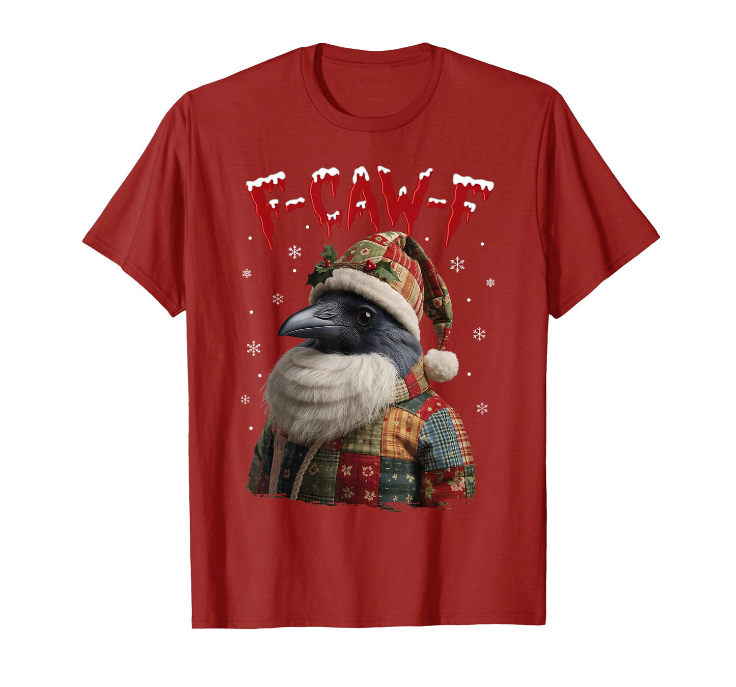 F-Caw-F Funny Raven Bird Christmas Santa hat Patchwork Style T-Shirt