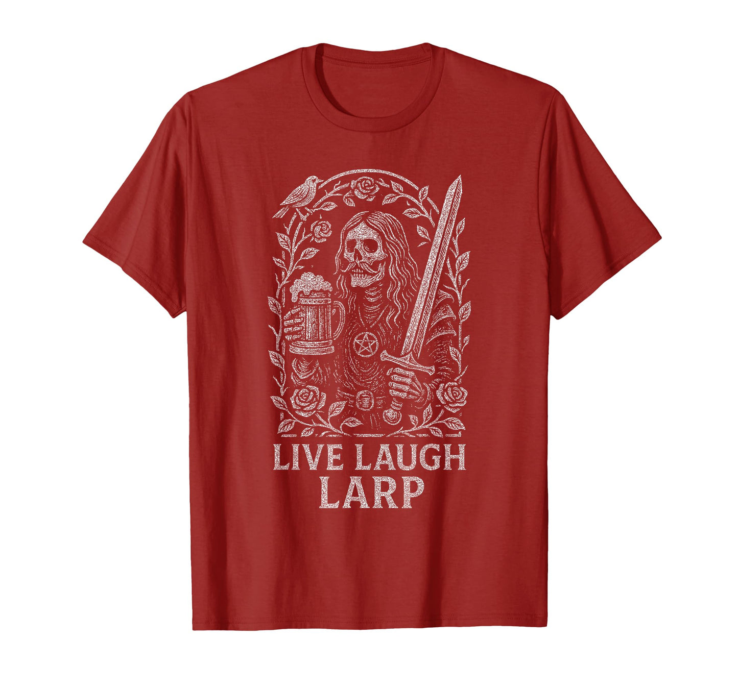 Live Laugh LARP Fantasy Warrior Skeleton Graphic T-Shirt