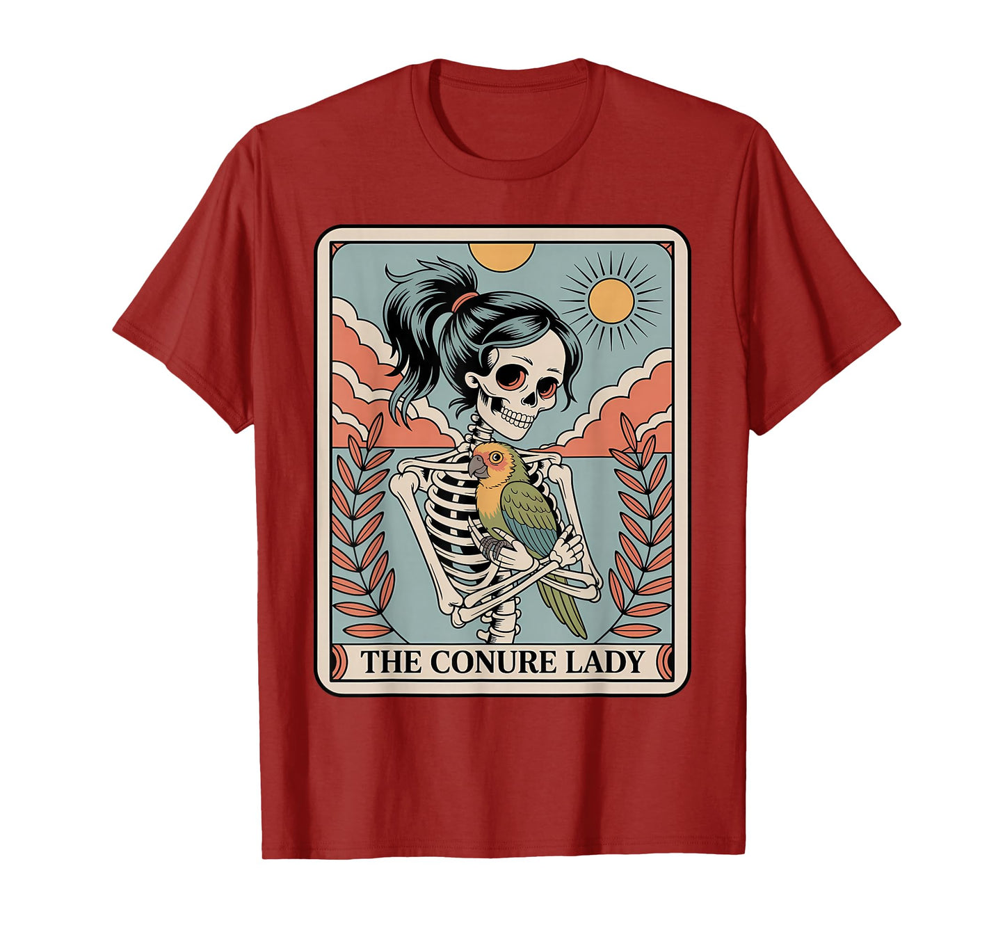 Conure Lady Tarot Card Skeleton Parrot Lover Halloween Witch T-Shirt
