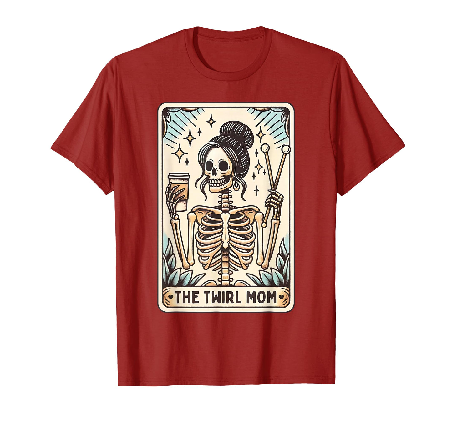 Baton Twirler Mom Tarot Card Halloween Skeleton Twirling T-Shirt