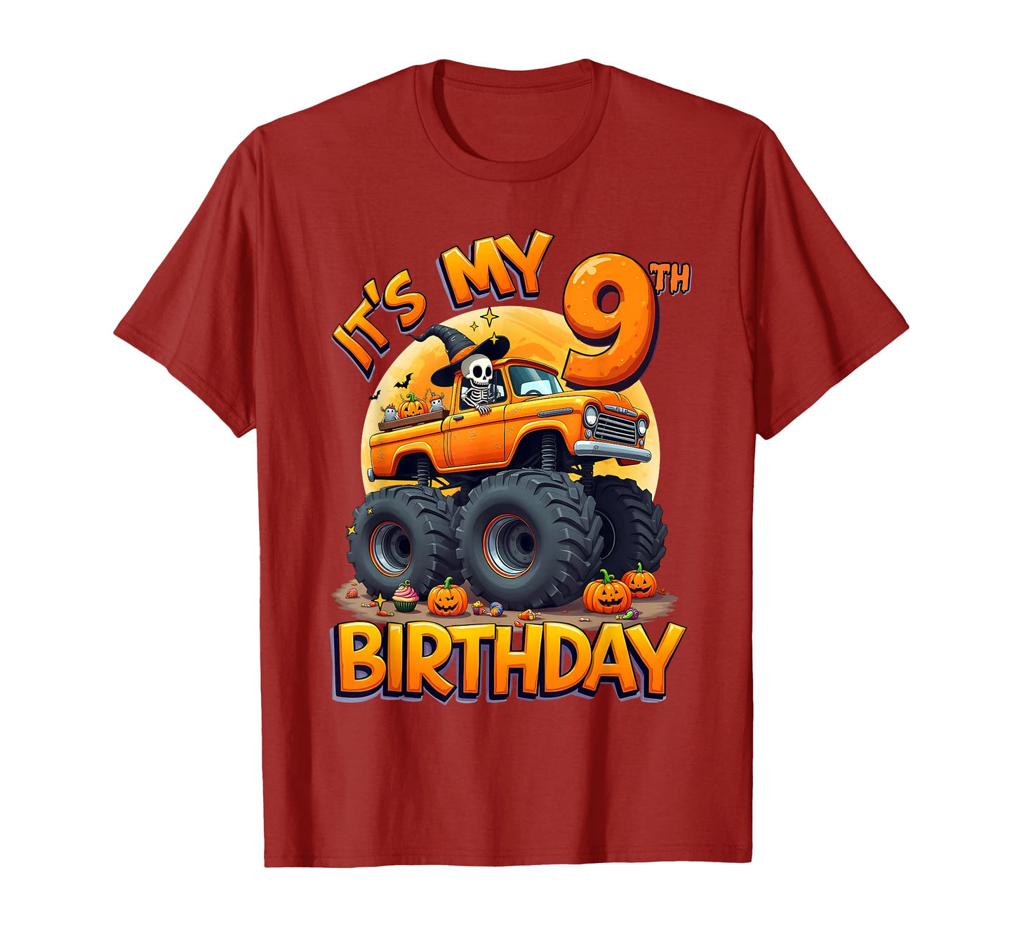Kids It's My 9th Birthday Boy Halloween Monster Truck T-Shirt