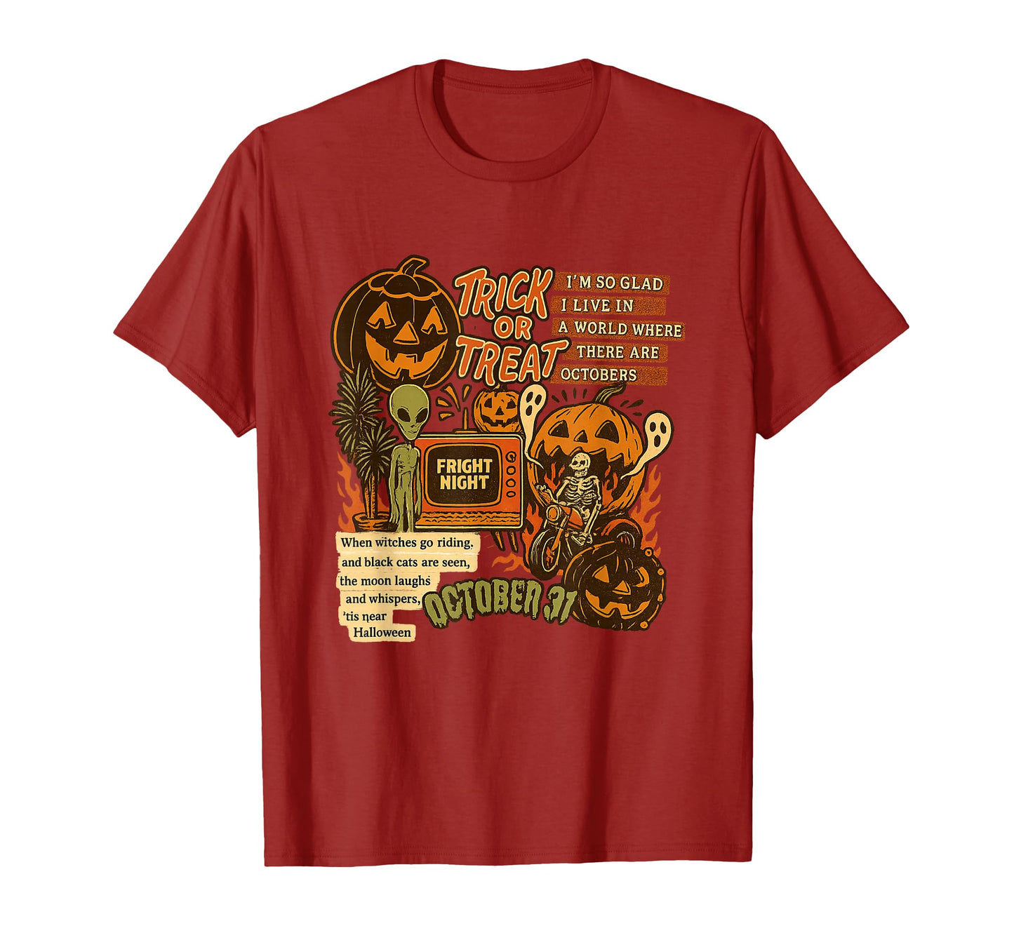 Trick Or Treat Alien Skeleton Riding and Ghost October 31st T-Shirt