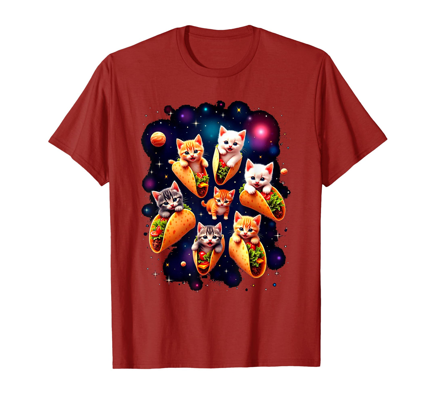 Cats & Tacos Funny Kitten Cats Space & Mexican Food Lover T-Shirt