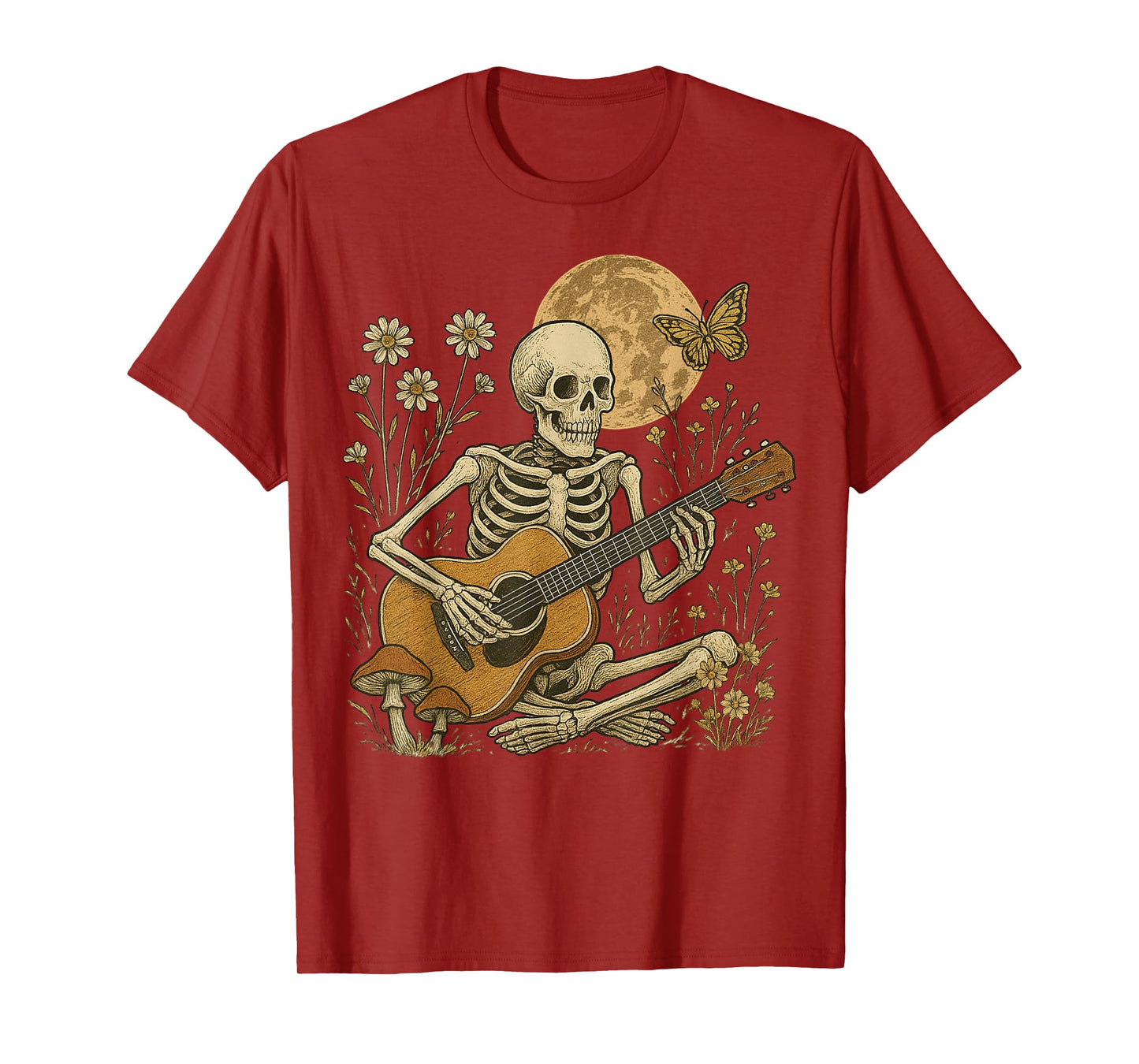 Moonlit Skeleton Playing Guitar Dark Academia Aesthetic T-Shirt