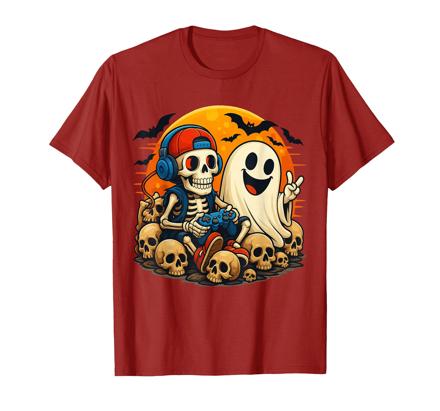 Funny Skeleton Video Game Halloween Gaming Gamer Boys Men T-Shirt