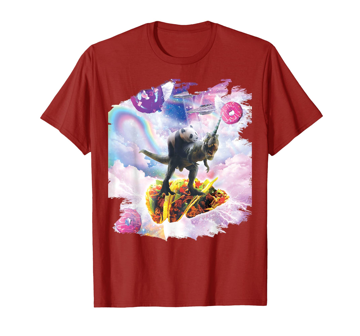 Space Panda Riding Dinosaur Unicorn - Taco & Donut T-Shirt