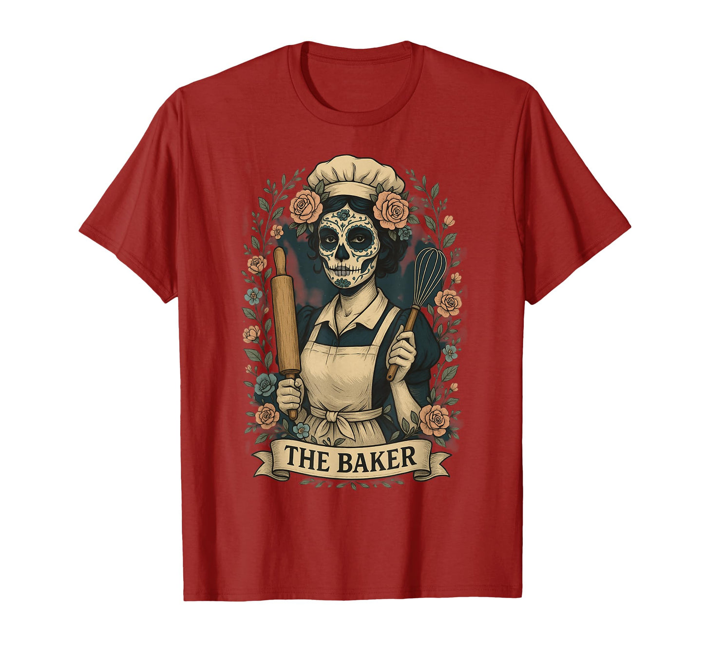 The Baker Skeleton Baking Halloween Skull Cook Witchy Chef T-Shirt