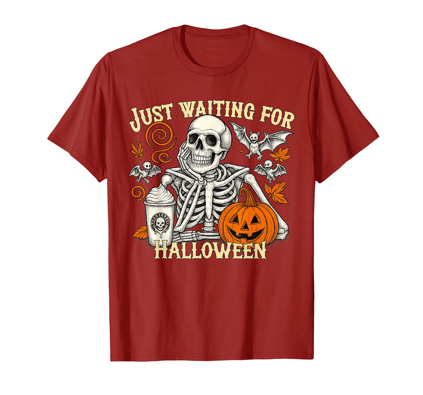 Just Waiting for Halloween Spooky Skeleton Pumpkin T-Shirt