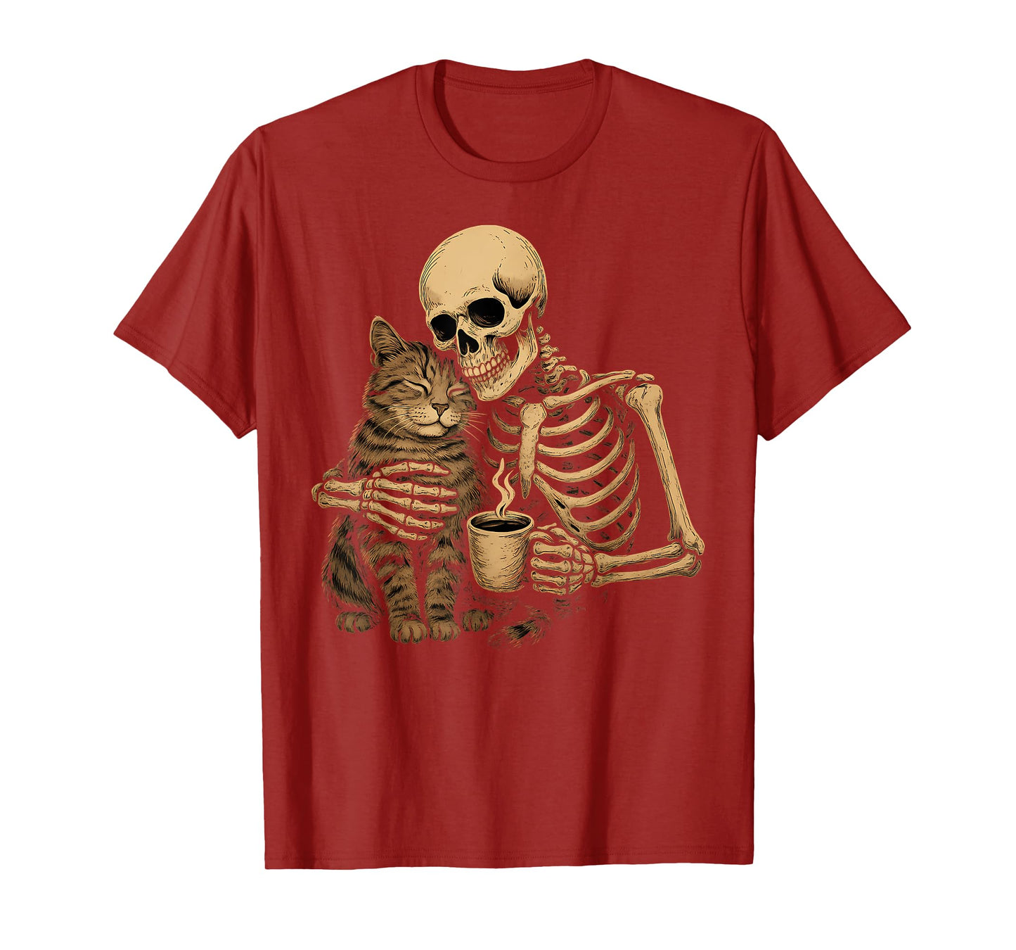 Skeleton Cat Hug Cute Goth Halloween Animal Lover Mom Dad T-Shirt