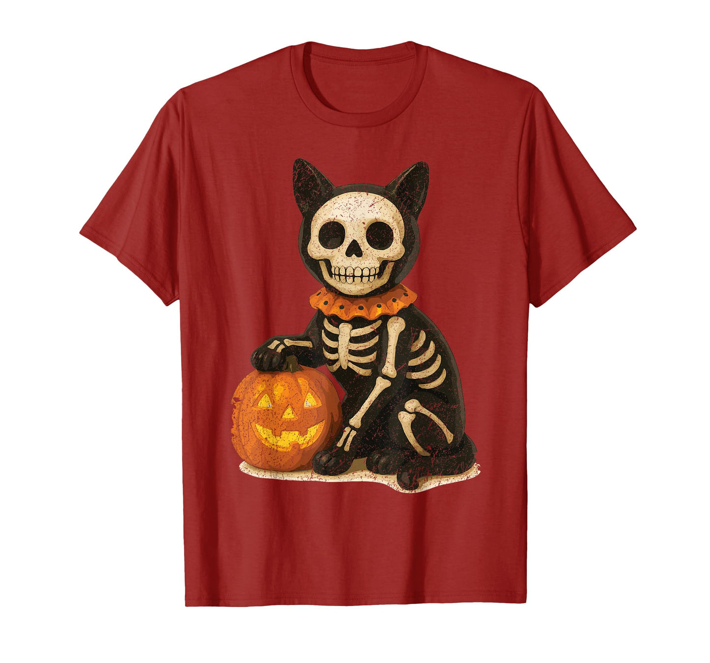 Vintage Skeleton Black Cat Ghost Happy Halloween Pumpkin T-Shirt