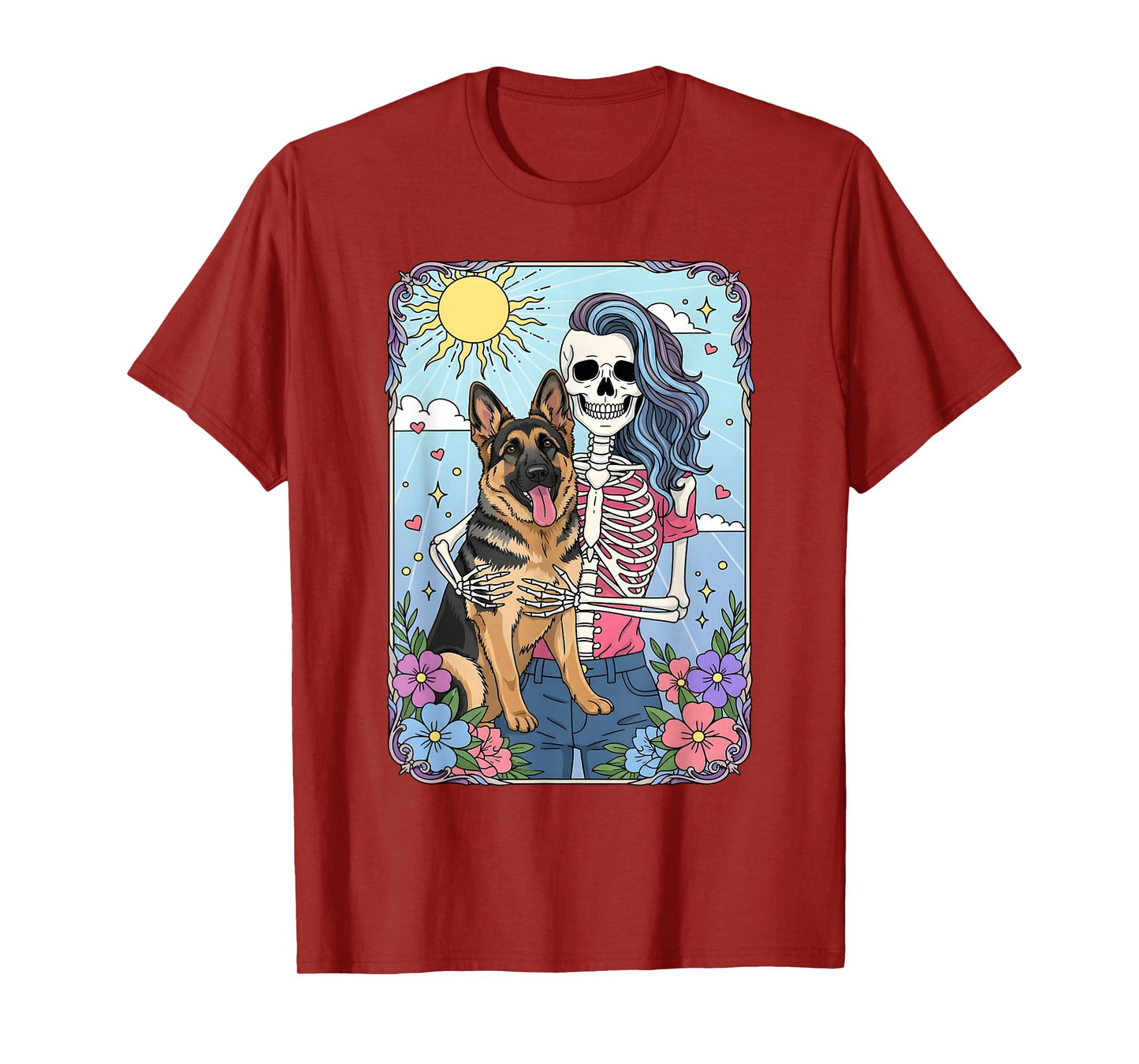 German Shepherd Dog Tarot Card Halloween Costume Skeleton T-Shirt