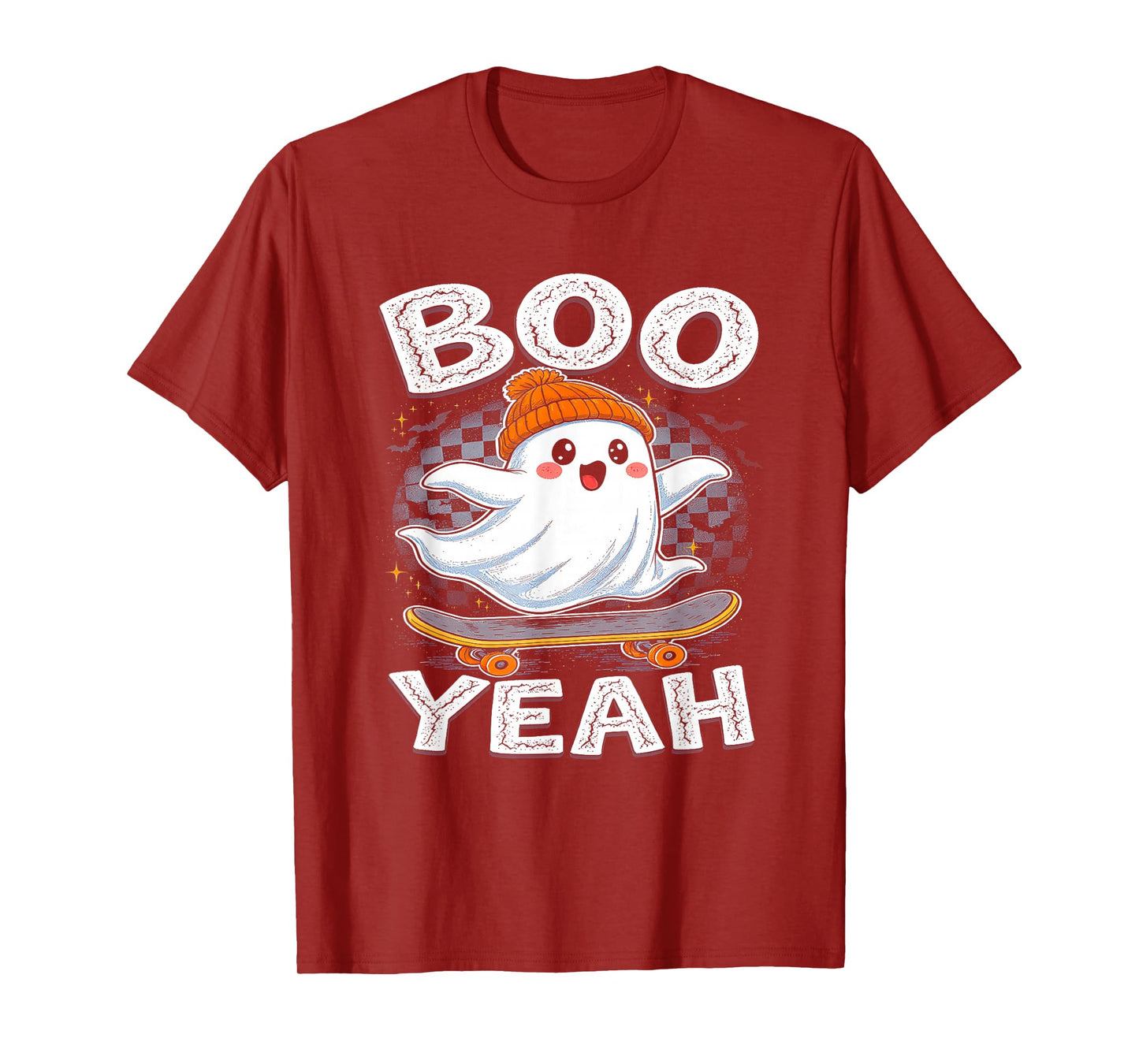 Halloween Ghost Skateboard Boo Yeah Costume Boys Kids Men T-Shirt