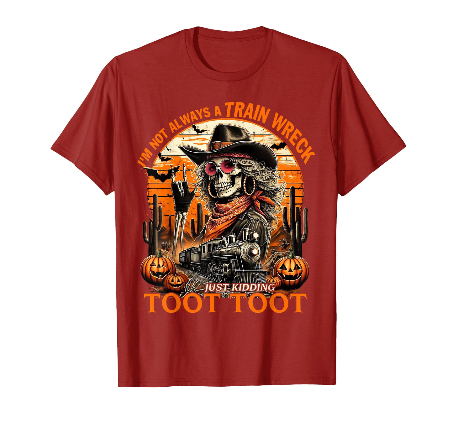 Funny Train Wreck Skeleton Cowgirl Halloween T-Shirt