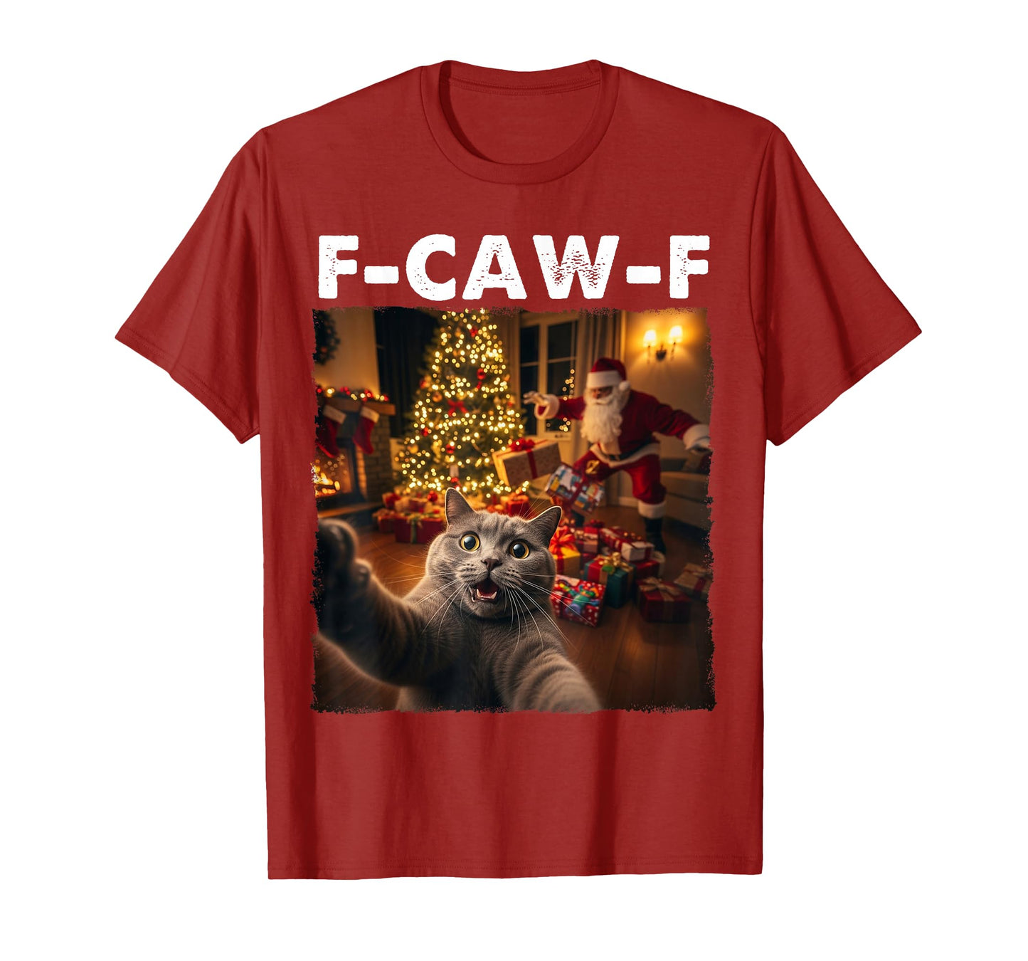F-CAW-F Cat Selfie Santa Claus Funny Christmas Night FCAWF T-Shirt