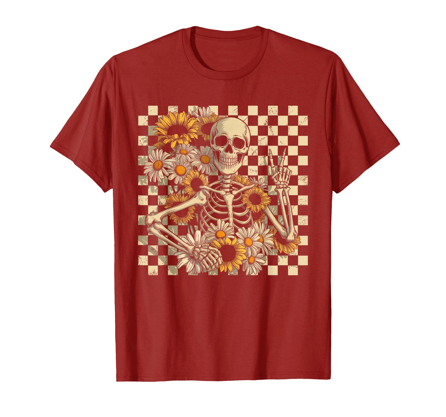 Retro Fall Skeleton Halloween Skeleton Flower Spooky Season T-Shirt