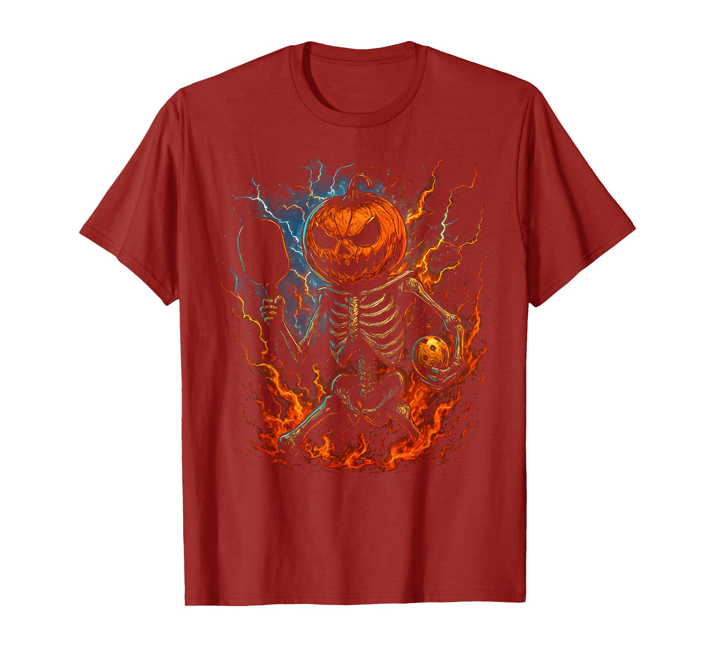Eerie Pumpkin Skeleton for Halloween Pickleball Enthusiasts T-Shirt