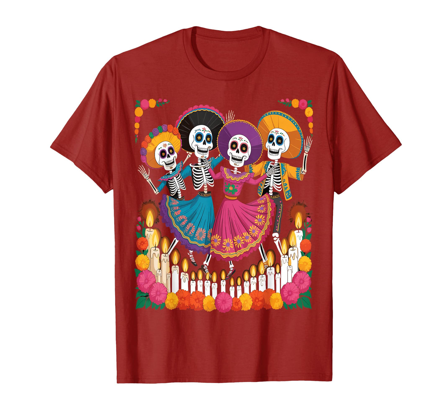 Skeletons Dancing Mexican Day of The Dead Dia de Muertos T-Shirt