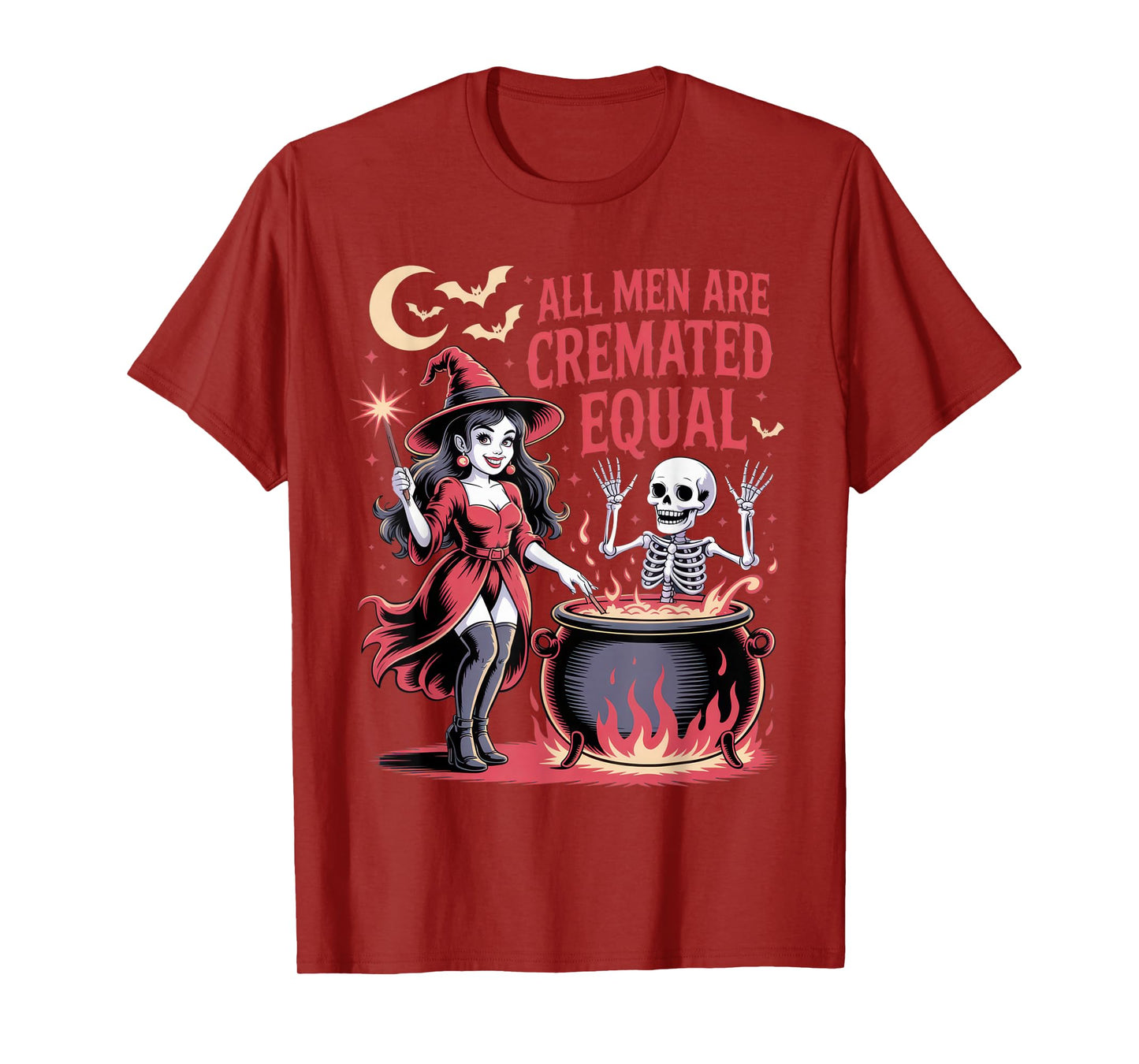 All Men are Cremated Equal Funny Witch Skeleton Halloween T-Shirt