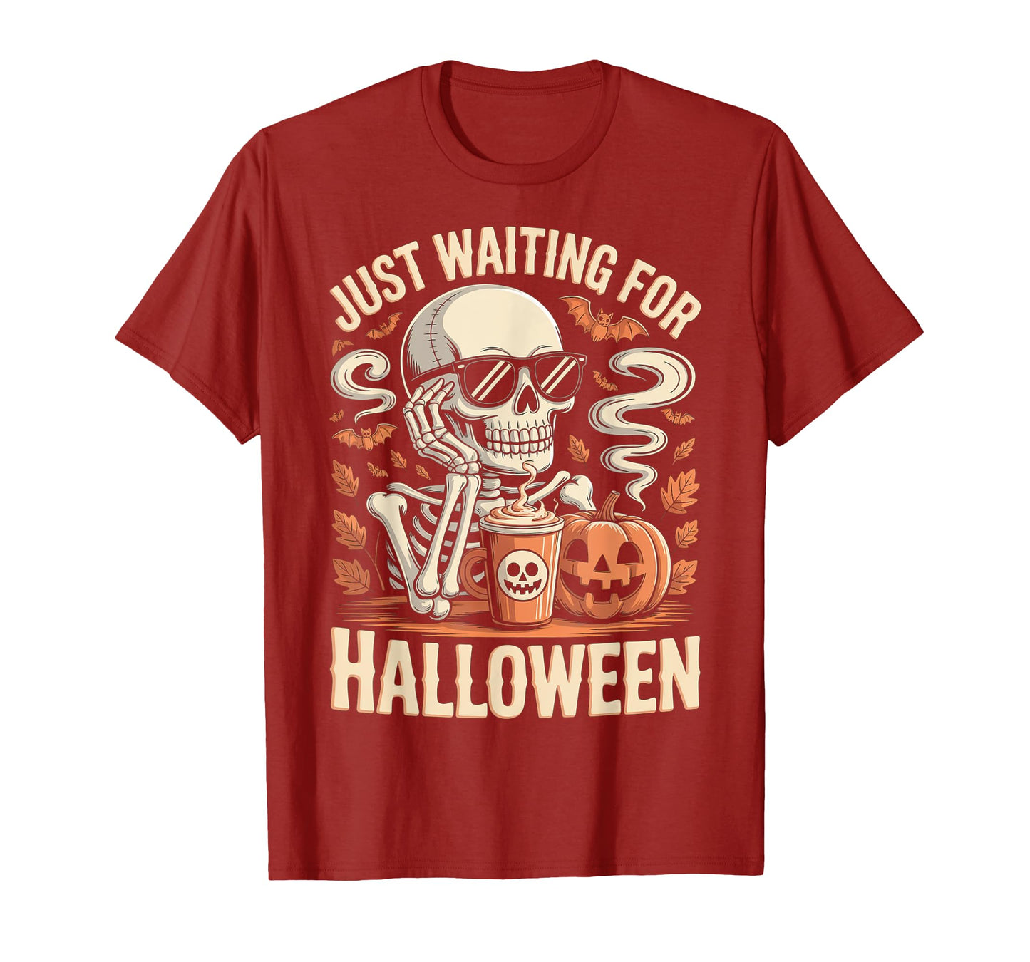 Just Waiting for Halloween Skeleton Coffee Jack Or Lantern T-Shirt
