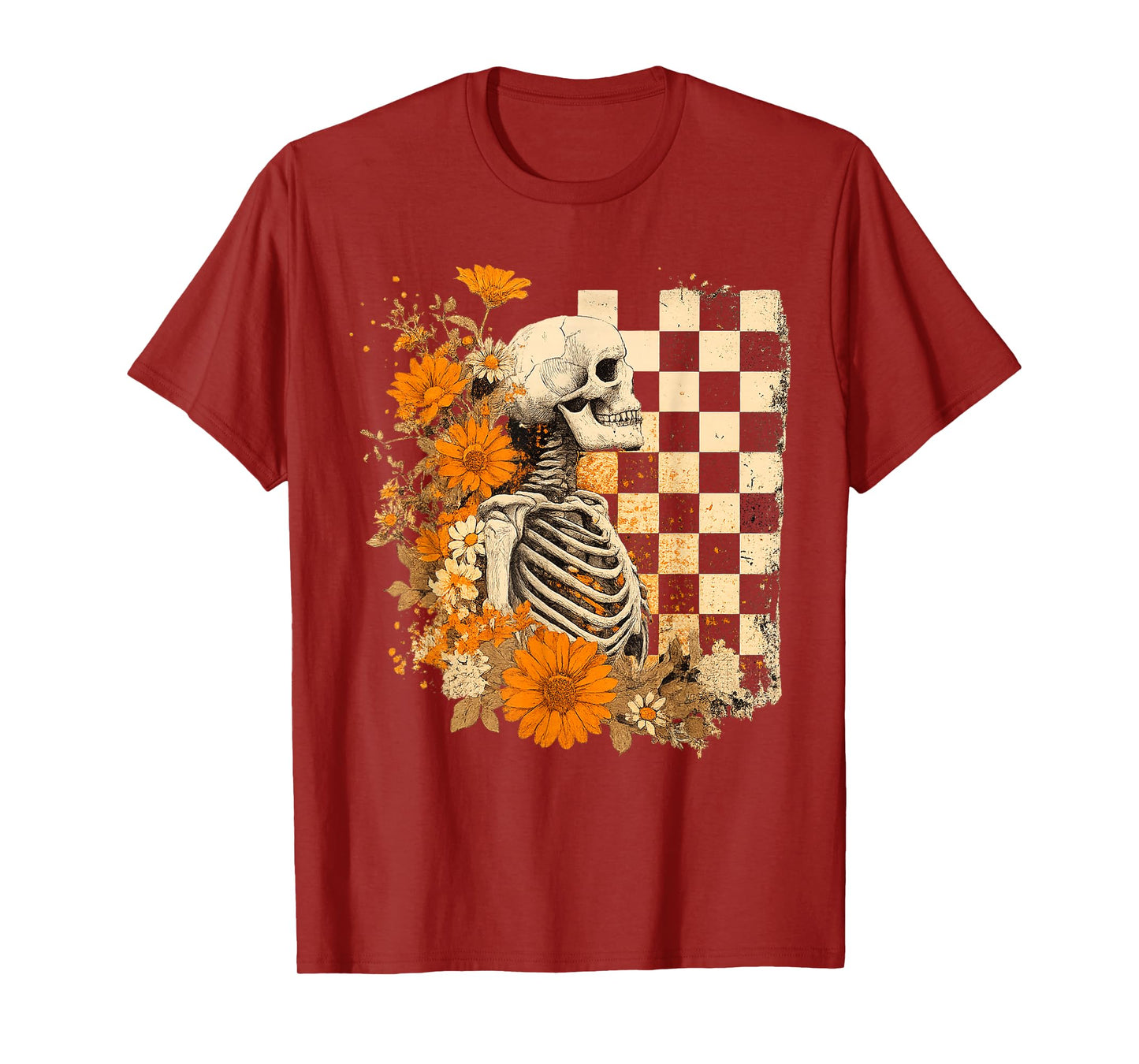 Skeleton Peace Hand Floral Checkered Aesthetic T-Shirt