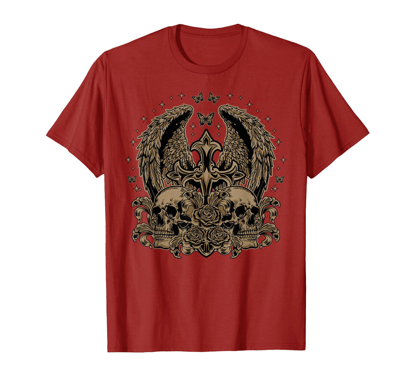 Skull Cross Wings Goth Alt Grunge Halloween Gothic Emo Y2K T-Shirt