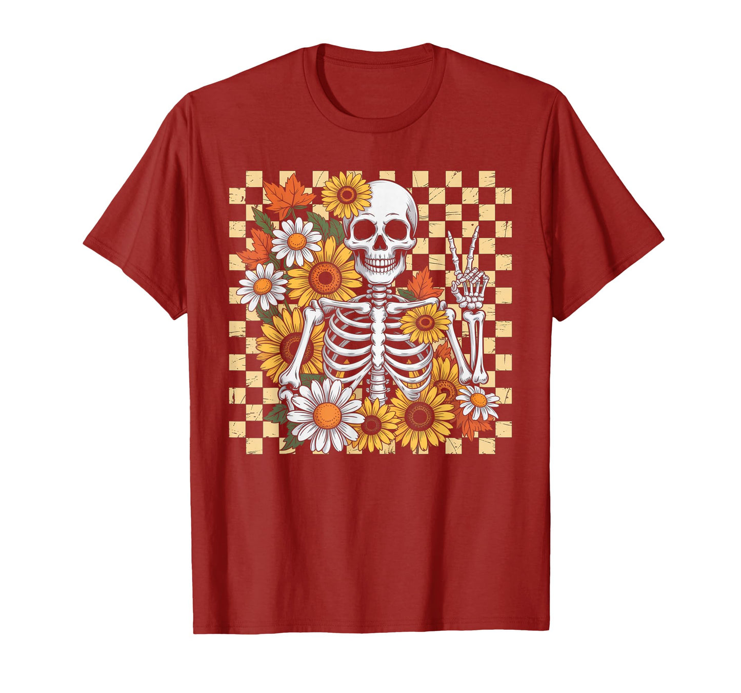 Retro Fall Skeleton Halloween Skeleton Flower Spooky Season T-Shirt
