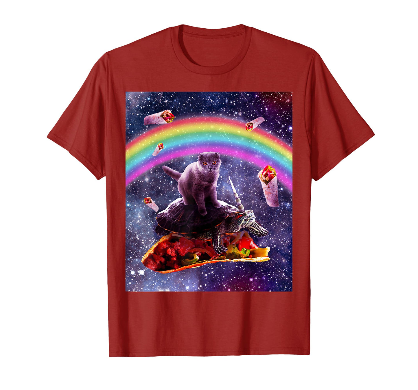 Space Cat Riding Turtle Unicorn - Taco & Burrito T-Shirt