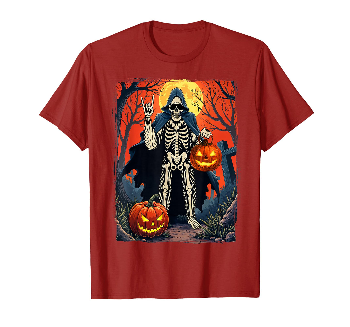 Halloween Skeleton Bigfoot Rock Pumpkin Skull Men Boys T-Shirt
