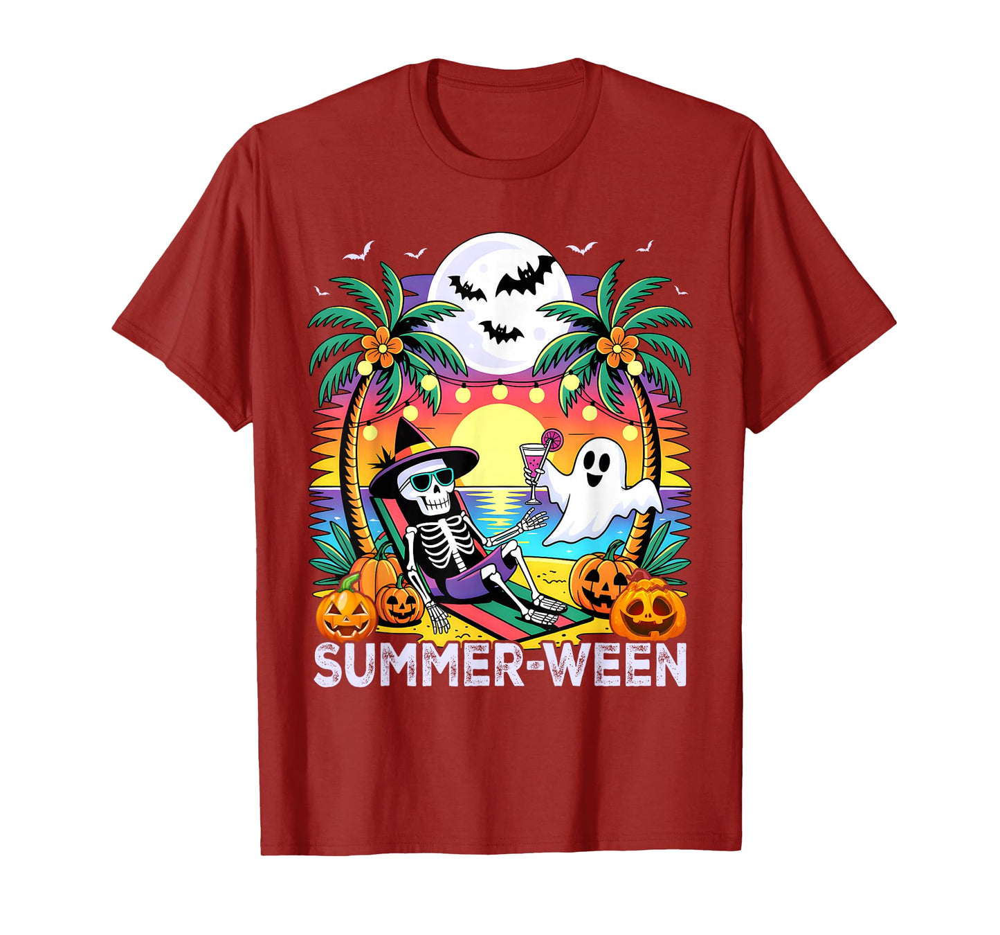 Beach Party Halloween Vibes Summerween Skeleton Ghost T-Shirt