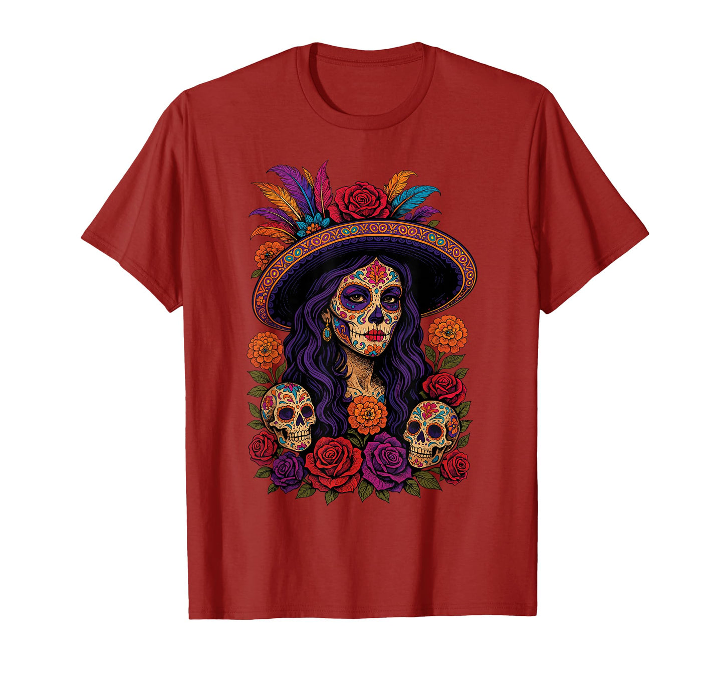 Day of The Dead Dia De Los Muertos Floral Sugar Skull Woman T-Shirt