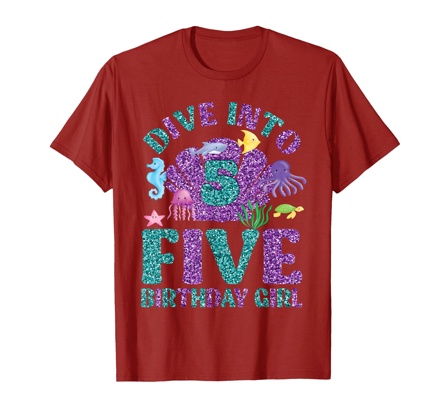 Dive Into 5 Birthday Decorations Girl 5th Birthday Mermaid T-Shirt