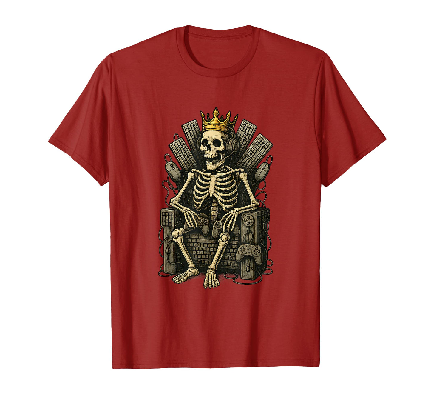 Skeleton King Gamer Throne Funny Video Games PC Halloween T-Shirt